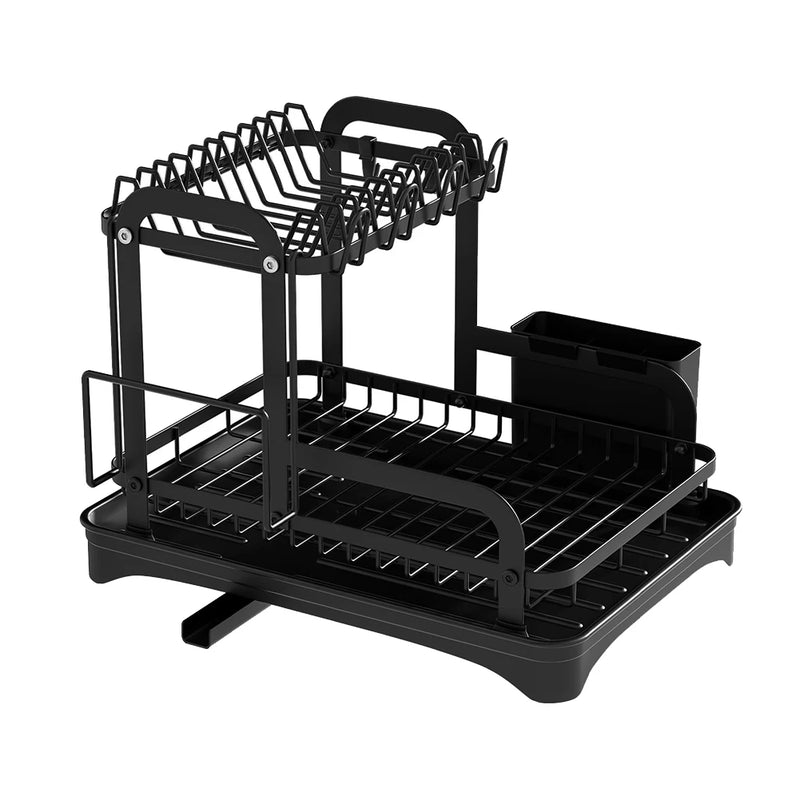 Escorredor de prato de 2 camadas, rack de armazenamento, rack de secagem de prato de cozinha com cesta de drenagem, organizador de louça de bancada, escorredor